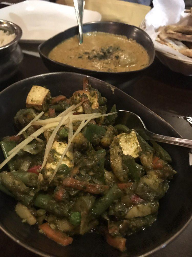 Diwani Handi · Assorted vegetables, cheese and eggplant in spinach curry sauce. Vegetarian.