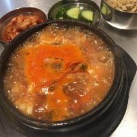 Seafood Tofu Soup · Shrimp and clam. Served with egg.
