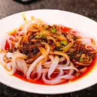 Mung Bean Noodles · Mung bean jelly, oyster sauce, spicy garlic sauce.