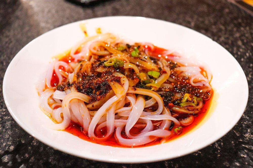Mung Bean Noodles · Mung bean jelly, oyster sauce, spicy garlic sauce.
