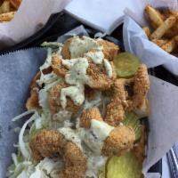 Fried Catfish Po Boy · Served with homemade tartar sauce. Shredded cabbage, tomato, pickles, mayo, Creole mustard o...