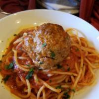 Spaghetti and Meatballs · Meatballs, fresh basil and parmigiano.