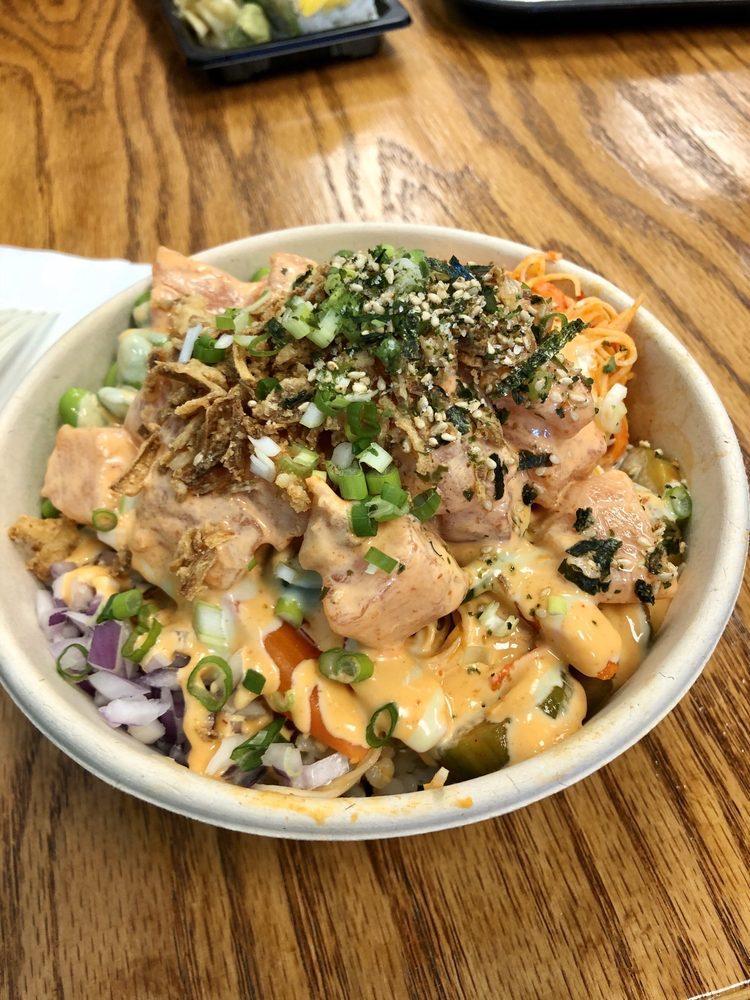 Volcano Watch · Creamy spicy salmon or Creamy spicy shrimp or Creamy spicy tuna, onion, jalapeno, Japanese pickled, spicy crab meat, pickled ginger, crispy onion, scallion, furikake, creamy wasabi and spicy chill.
