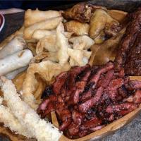 Wan Wang Platter · Crab rangoons, egg rolls, beef teriyaki, boneless spare rib, chicken fingers, shrimp tempura...