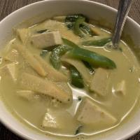 Green Curry · Keng khiao wan. A coconut curry made with fresh green chilies, bambo shoots and green beans....