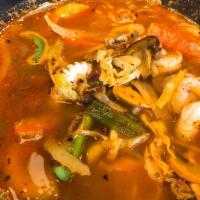 Spicy Seafood Ramen · Chicken broth with shrimp, crabmeat, scallop, & veggie.