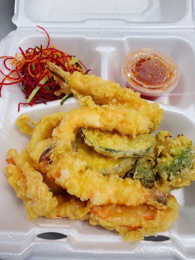 Tempura Shrimp and Shikishi · Deep fried tiger shrimps with seasonal veggies, served with tempura sauce.