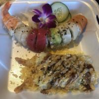 Crunch Roll · Shrimp tempura, crab, avocado, cucumber with crunch on top eel sauce, orange mayo.