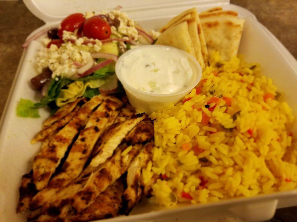 Gyro Platter · Served with Greek salad pita, tzatziki sauce and rice or french fries.