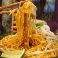 Pad Thai · Thin rice noodles or glass noodle, egg, Thai chive, bean sprouts and roasted peanut with tam...