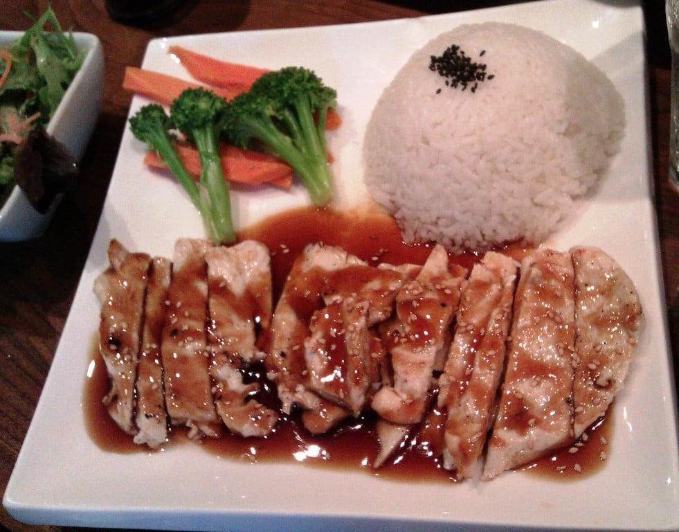 Chicken Teriyaki · Charbroiled chicken and teriyaki sauce. Served with soup, salad and rice.