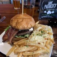 Devilicious Burger · Half lb. specialty patty, smoked Gouda, crispy bacon, housemade onion jam, green leaf lettuc...