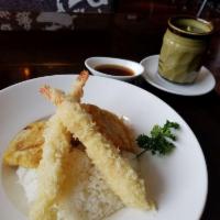 Shrimp Tempura · 5 pieces shrimp, 5 pieces assorted vegetables. Lightly battered and fried with homemade temp...