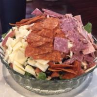 Antipasto Salad · Romaine lettuce, Diced roma tomatoes, Sliced mushrooms, Sliced black olives, Mozzarella chee...