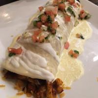 Burrito San Jose · Recommended. 1 flour tortilla filled with grilled chicken, chorizo, rice, and beans, topped ...
