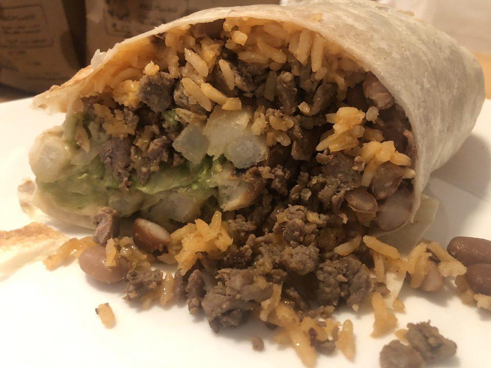 Regular Burrito · Whole Beans, rice, fresh salsa, and choice of meat.