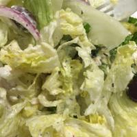 Greek Salad · Feta cheese, kalamata olives, and pepperoni over crispy salad mix.