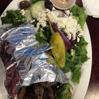 Mediterranean Pita · Marinated grilled chicken breast or gyro meat thinly sliced, lettuce, tomatoes, red onion cu...