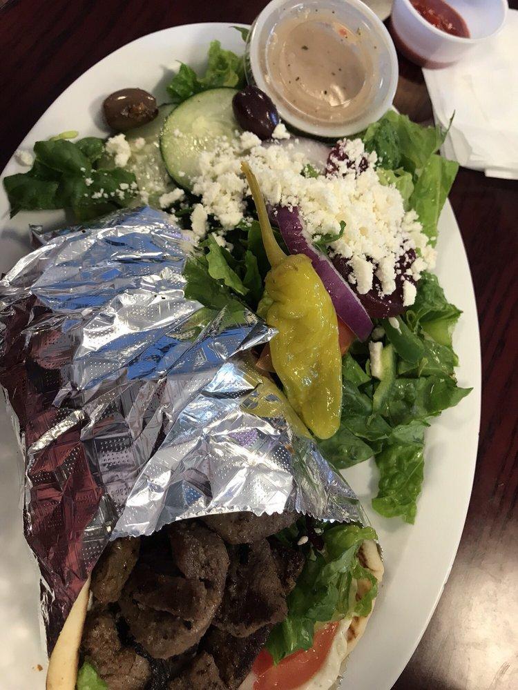 Mediterranean Pita · Marinated grilled chicken breast or gyro meat thinly sliced, lettuce, tomatoes, red onion cucumbers, feta cheese, beets, Greek dressing, tzatziki sauce.