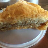 Baklava · Phyllo pastry packed with sweet walnuts. Vegetarian.