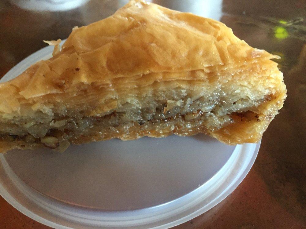 Baklava · Phyllo pastry packed with sweet walnuts. Vegetarian.