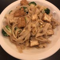 Pad See Ew · Stir-fried flat rice noodles with eggs, broccoli, and flavored with our homemade sweet soy s...
