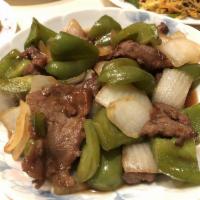 Pepper Steak with Onion · USDA flank steak. Served with white or brown rice.