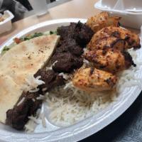 Chicken and Beef Kebab Combo Plate · 