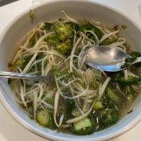 Vegetable Pho · Pan seared tofu, boiled shiitake and enoki mushroom, bok choy, broccoli, onion, green onion ...
