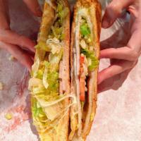 Turkey Sandwich · Turkey, Swiss cheese, mayonnaise and pickles. Includes lettuce, tomato, onion, jalapeno, and...