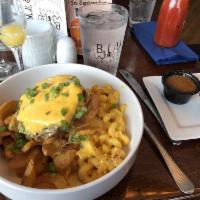 Gastro Plate · A Rochester NY classic bent arm fries, mac and cheese, topped with a cheeseburger and our ho...