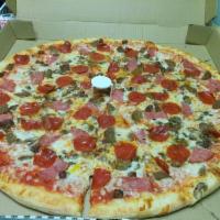 Meat Lovers Pizza · Canadian bacon, pepperoni, meatball and sausage.