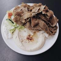 Gyro Plate · Beef gyro. Served with hummus, rice and salad.