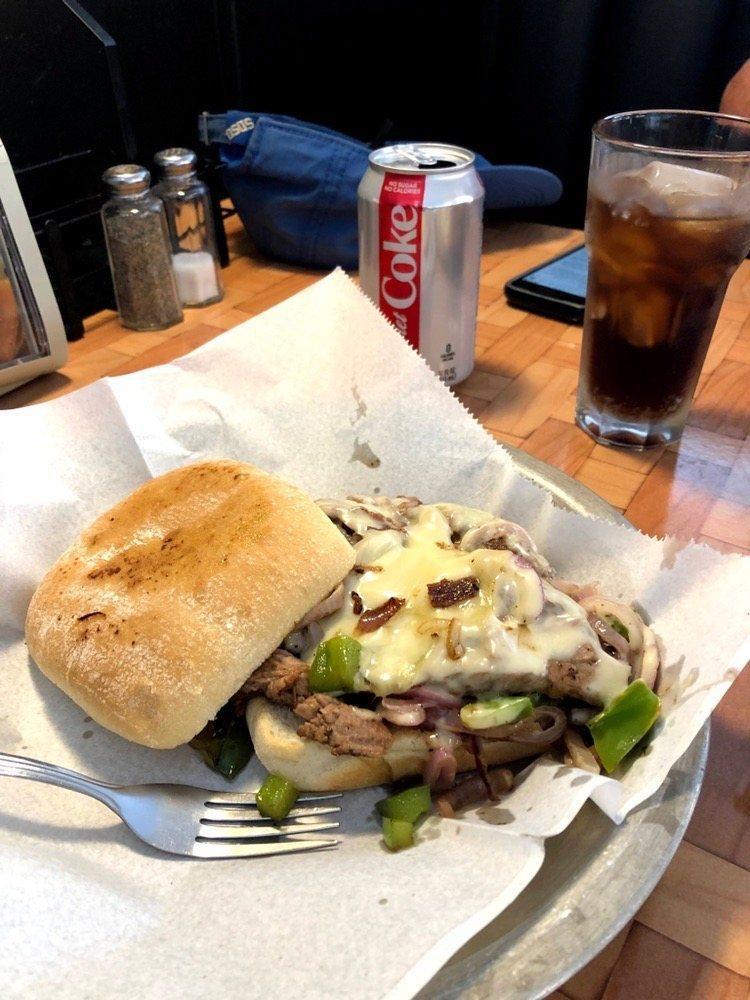 Swartz's Brisket Philly Sandwich · Brisket, Swiss, bacon, green peppers, and onions.