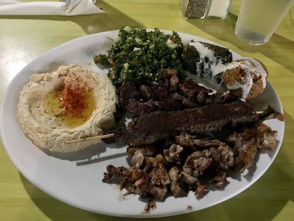 Habibi Mezza · Kafta (ground beef, parsley, onions and traditional spices), lamb and chicken shawarma, falafel, hummus, tabouli and grape leaves. Served with fresh homemade pita bread.