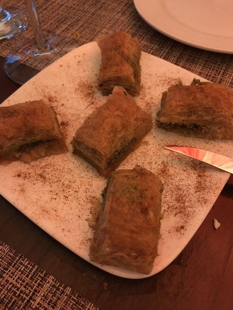 Baklava · Layers of filo pastry filled with pistachio and sweetened with honey.