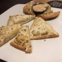 Canyon Crab Flatbread · Crab meat, melted cheese, remoulade. GFO.
