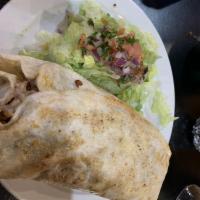 Super Burrito · Amazing flavor fusion! This grilled ground beef and chorizo mixed with rice, beans, cheese a...