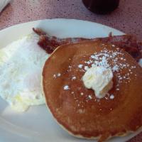 Pancake Special · 2 pancakes, 2 eggs and 2 bacon or 1 sausage patty.
