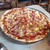 Hawaiian Pizza · Tomato sauce, mozzarella, pineapple and ham.
