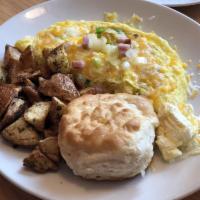 Denver Omelette · A mile-high classic: a savory blend of diced green pepper, onion, ham, and shredded cheddar-...