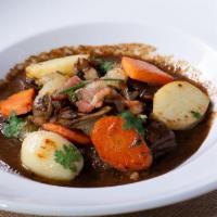 Boeuf Bourguignon · Red Wine Braised Short Rib beef, Onion Pearl, Carrots, Potato