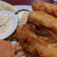 Harp Fish and Chips · Huge hand dipped Atlantic cod in our ale and malt beer batter. Served with our horseradish t...