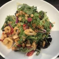 Crispy Calamari Salad · market greens, roasted red pepper, green beans, toasted peanuts, sesame vinaigrette