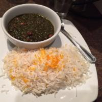 Gormeh Sabzi · Sauteed herbs, dried lime and kidney beans. Vegan, vegetarian and gluten free.