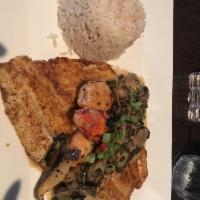 Pan Seared Fresh Fish with Crab Meat · 