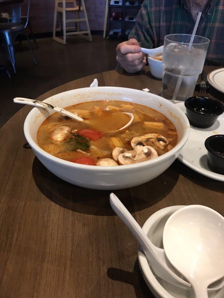 Tom Yum Gai Soup · A Thai original, a spicy and sour soup with chicken, mushrooms, baby corn, lime leaf, lemon grass, tomatoes, onions, and cilantro. Add ons available for an additional charge.