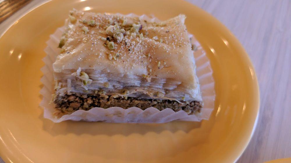 Baklava · Flaky organic filo dough layered and topped with your choice of Hazelnut Coconut, Pistachio or Walnut