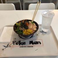 Large Poke Bowl · Choose a base, 3 scoops of protein, sauces and toppings. Extra scoop of protein for an addit...