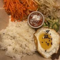 Bibimbap · Rice bowl mixed w/gochujang (sweet & spicy) sauce, assorted vegetables & choice of beef, chi...